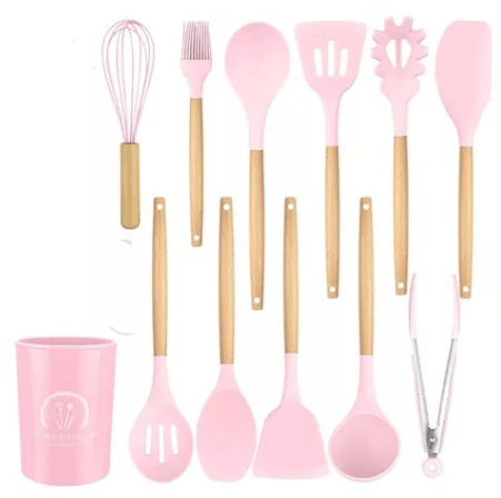 Set de Utensilios de Cocina de Silicona con Mango de Bambú – Completo y Elegante