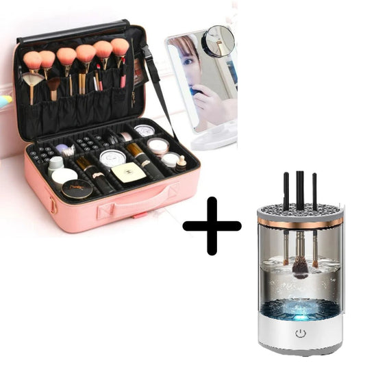 Cosmetiquera Espejo + Limpiador De Brochas